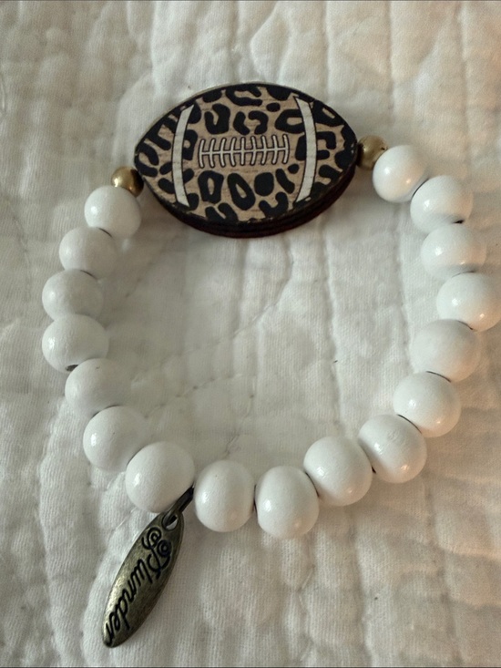 Plunder Jewelry - Plunder White Beaded Bracelet with Leopard Football Accent